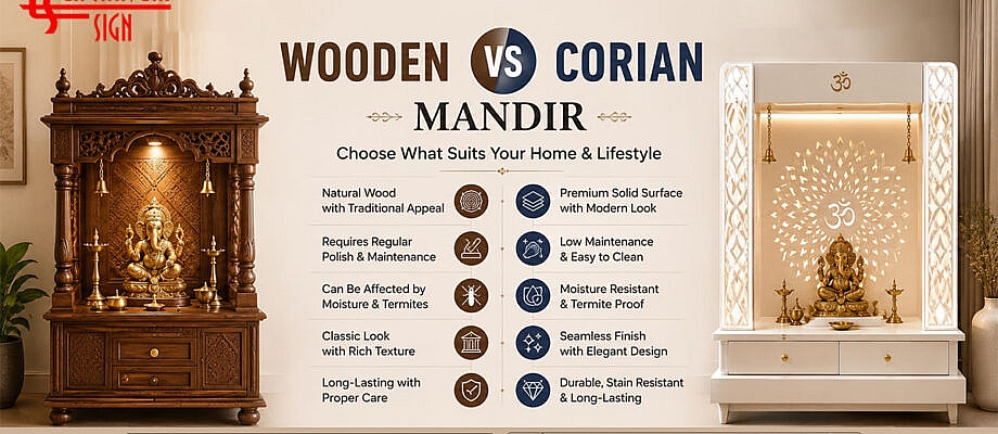 Wooden vs Corian Mandir